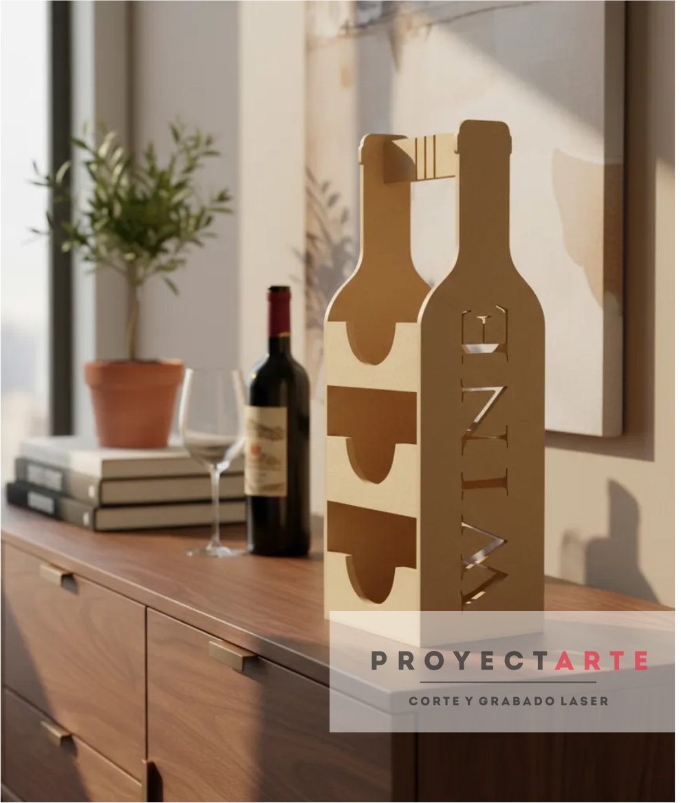 cc779 Bodega Proyectarte, Vinera Madera, Soporte 3 Botellas Vino - Image 1