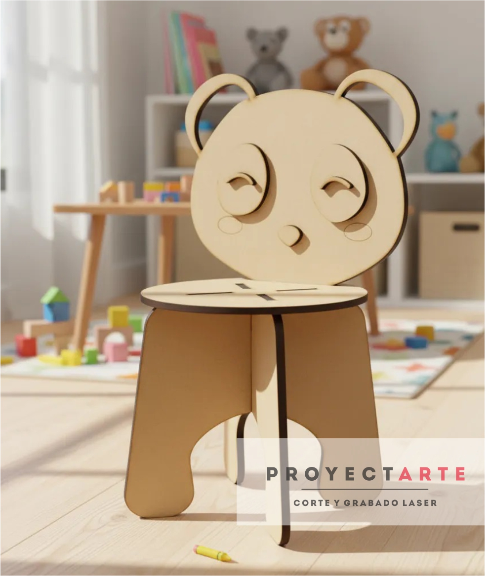 ch421 oso Silla Infantil Proyectarte, Banquito Madera Animales, Niños - Image 1