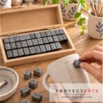Set mini sellos cursiva mayuscula en caja