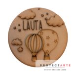 Cartel con nombre y globos aerostáticos